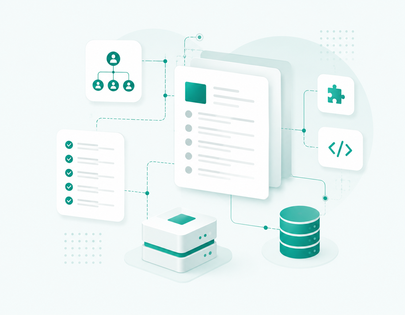 Illustration of a professional XWiki platform dashboard with upgrade, security and maintenance elements